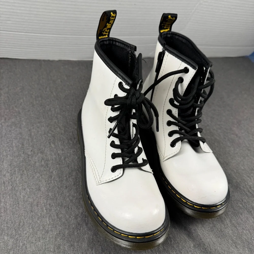 Dr. Martens 1460 J Junior White Patent Leather Lace Up Zip Boots Size 2 US Kids
